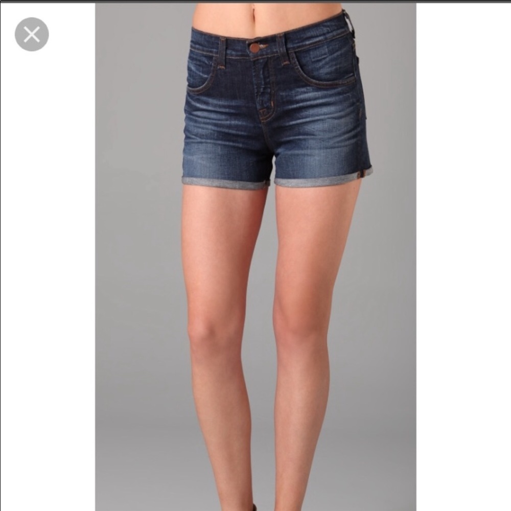J Brand Gwen dark denim cuffed high rise shorts